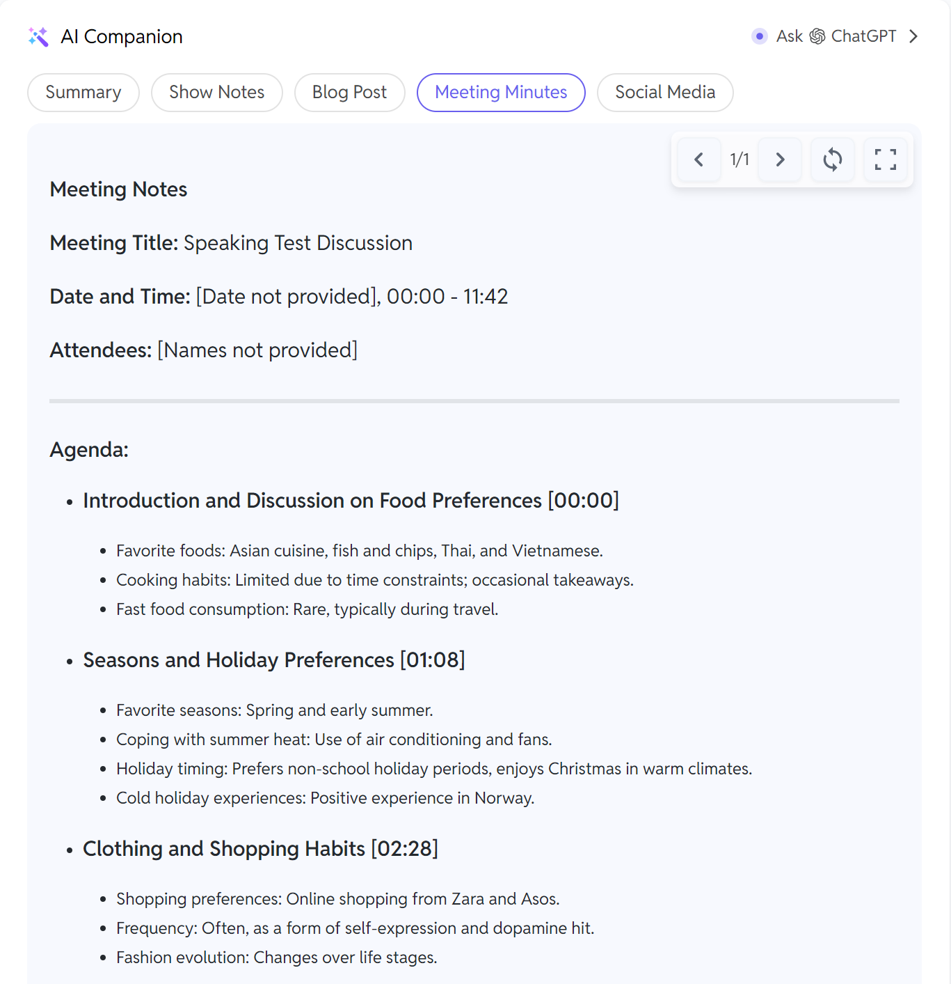 SubEasy 的 AI 生成的会议记录