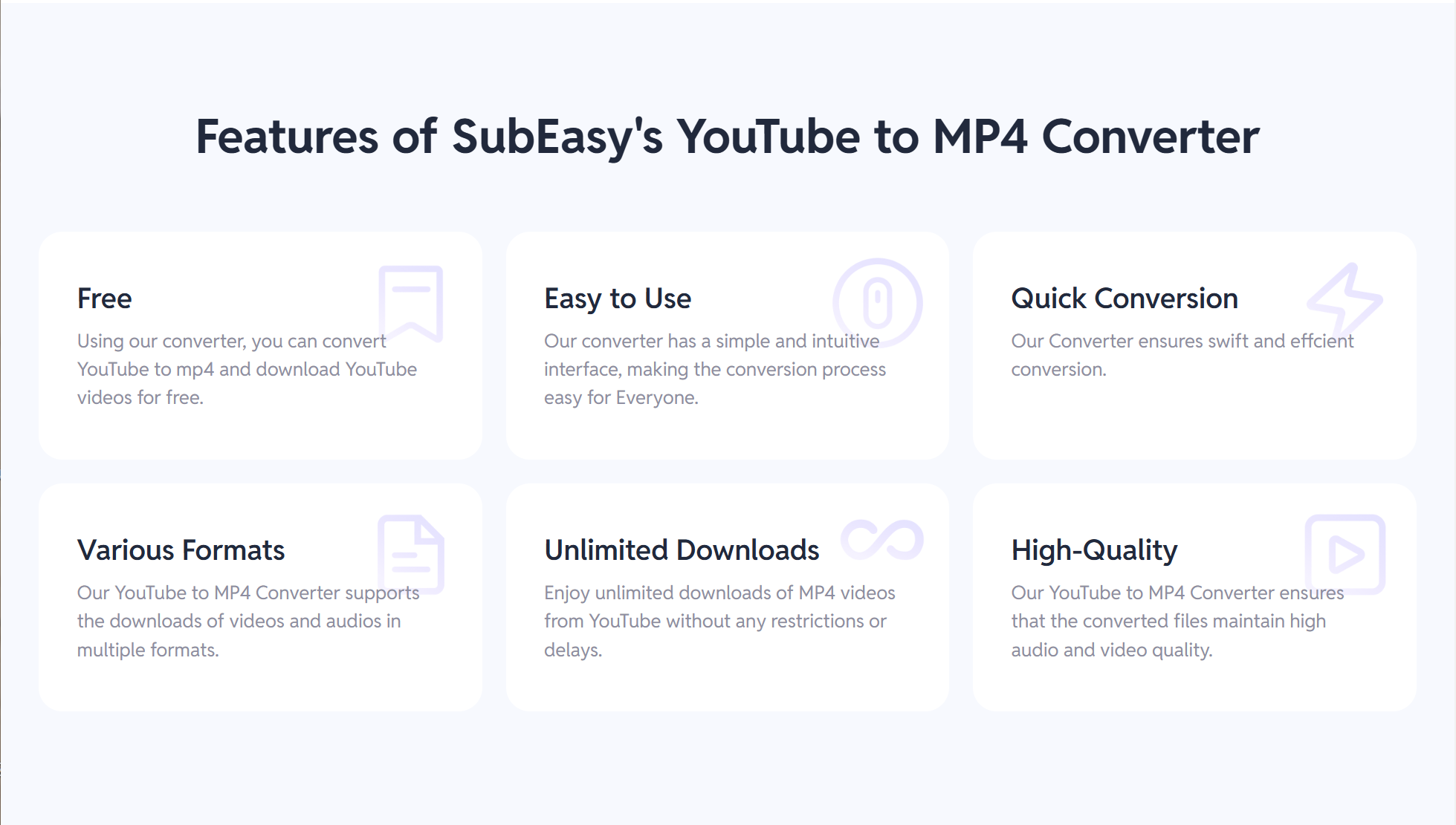 Características del Convertidor de YouTube a MP4 de SubEasy