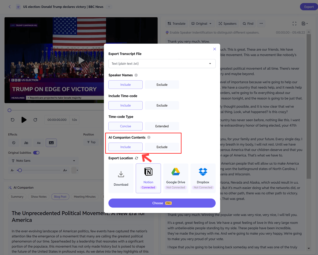 Incluez le contenu de l'AI Companion