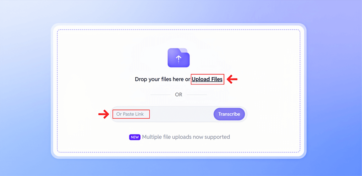 Click "Upload Files" or paste link to upload video