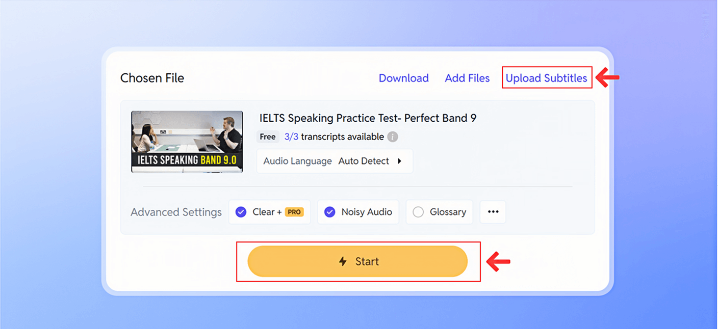 Upload subtitles or generate subtitles
