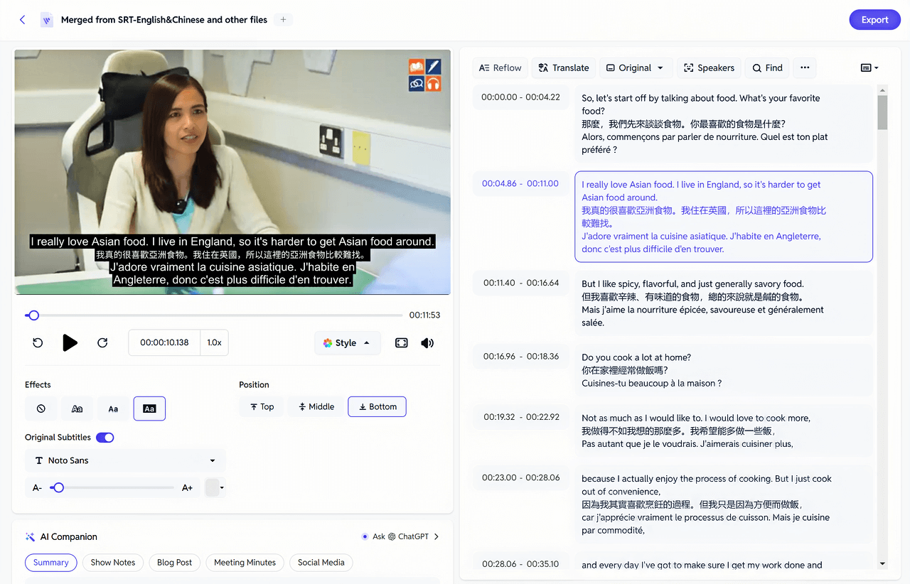 Review and adjust the subtitles