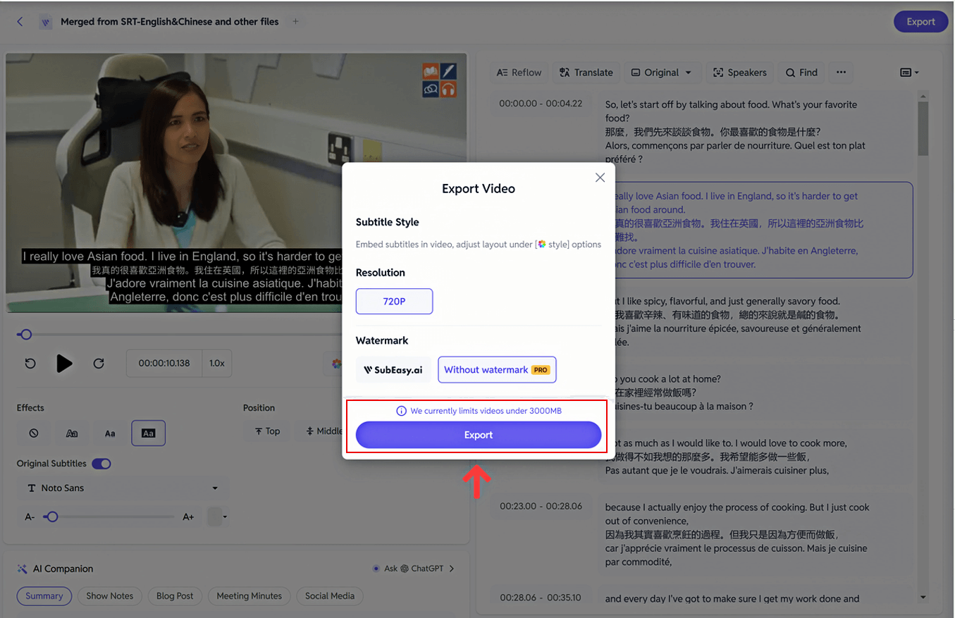 Export video