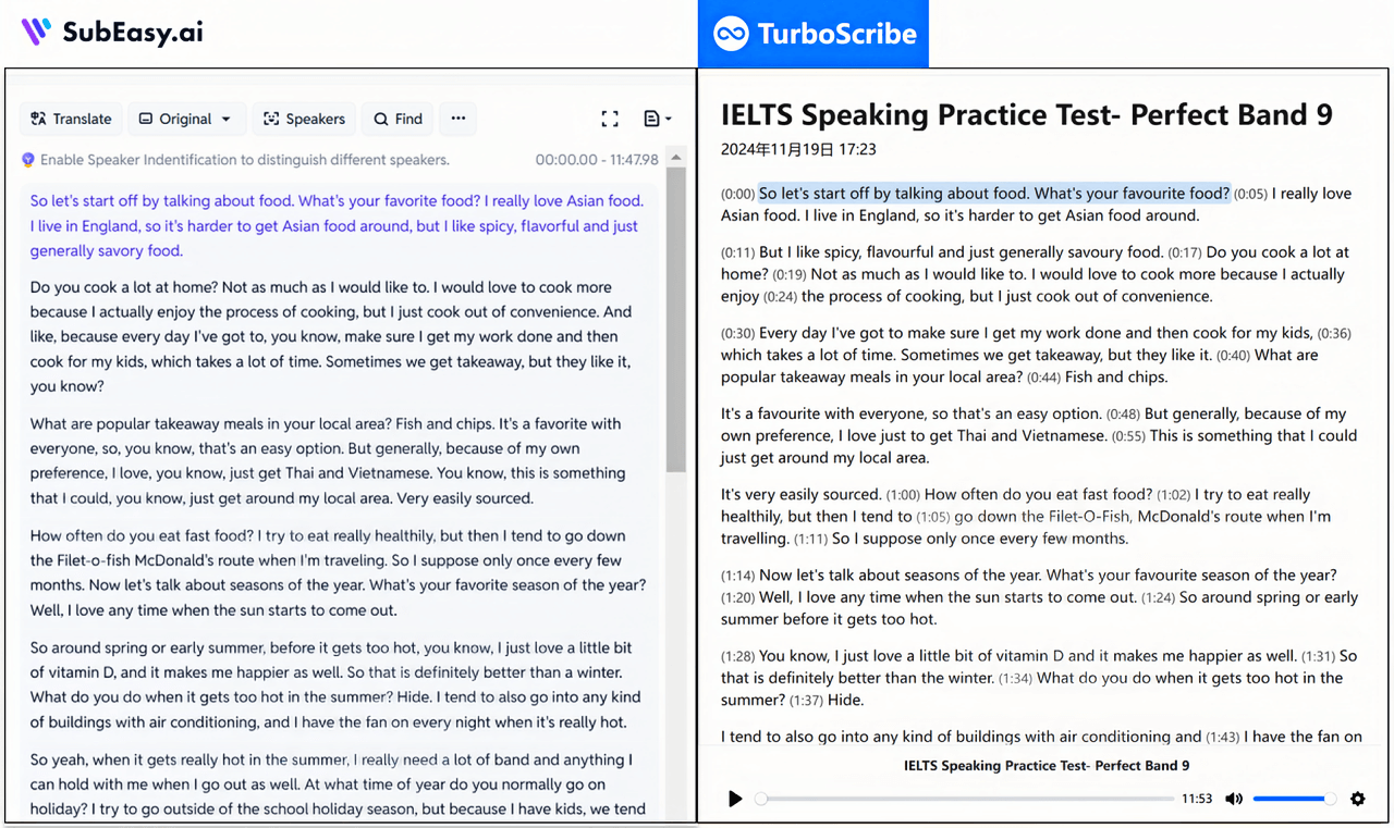 SubEasy與TurboScribe轉錄準確性比較