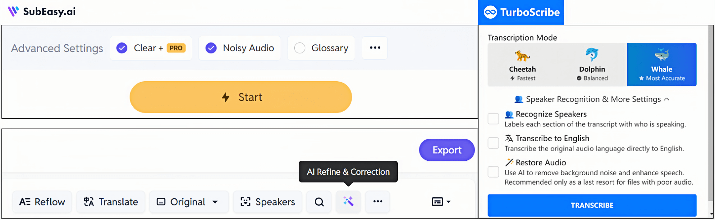 SubEasy與TurboScribe高級設置比較